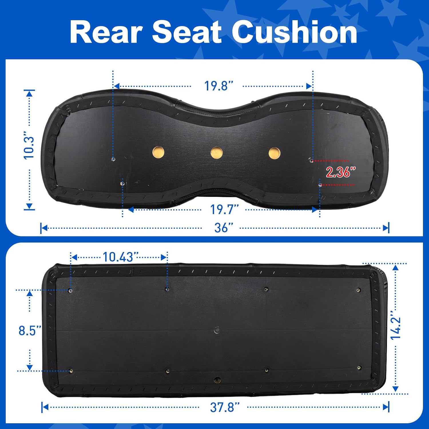 NOKINS Golf Cart Premium Rear Seat Cushion for Aftermarket Standard Rear Seat,Seat Back & Seat Bottom Cushion Assembly (Black, Fits Aftermarket Standard Rear Seat)