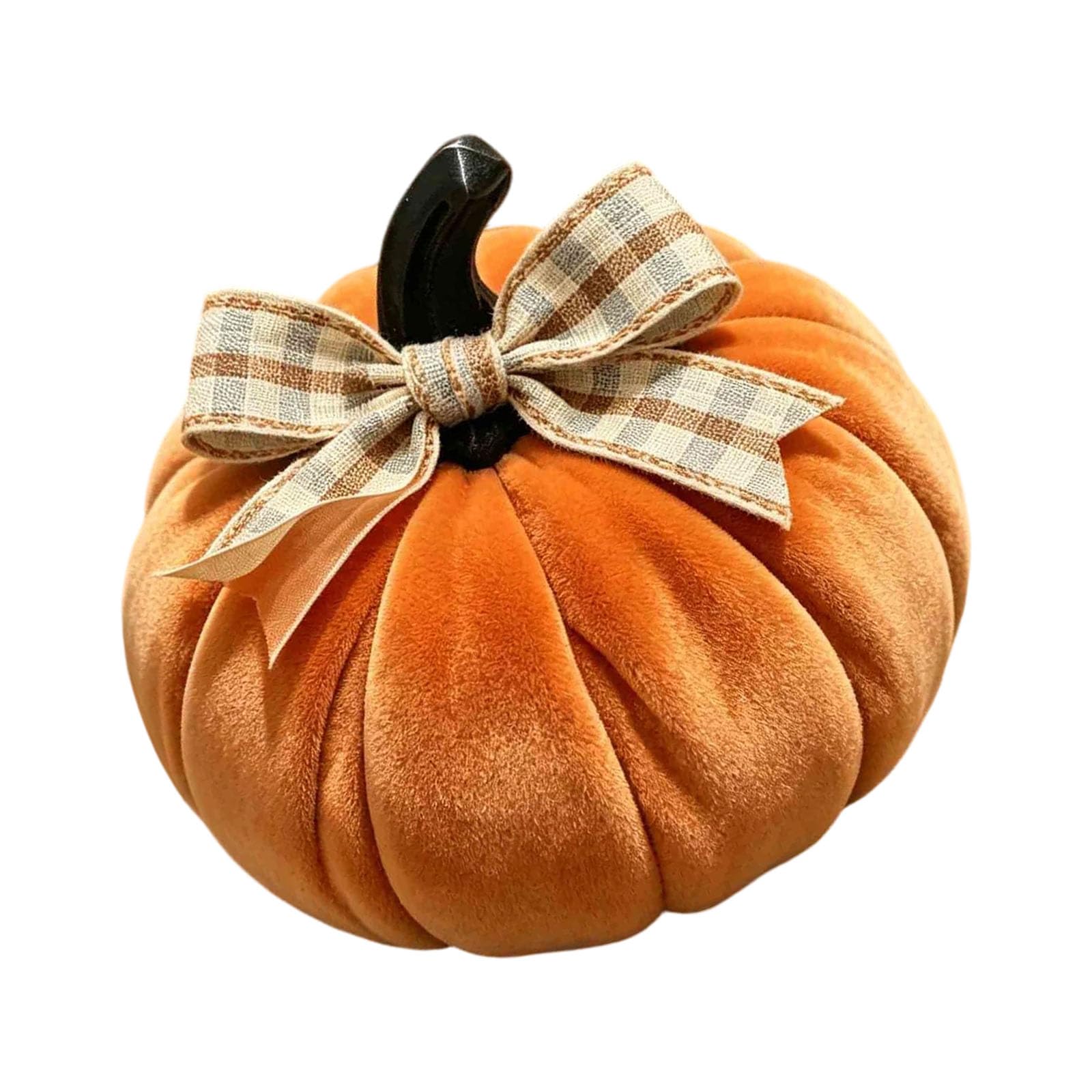Halloween Velvet Pumpkin Decor Soft Plush Table Accent with Ribbed and Top Detail for Tiered Tray Styling Stuffed Fabric Pumpkin Autumn Centerpiece Faux Gourd Decor Shelf Mantel Tray Accent Harvest