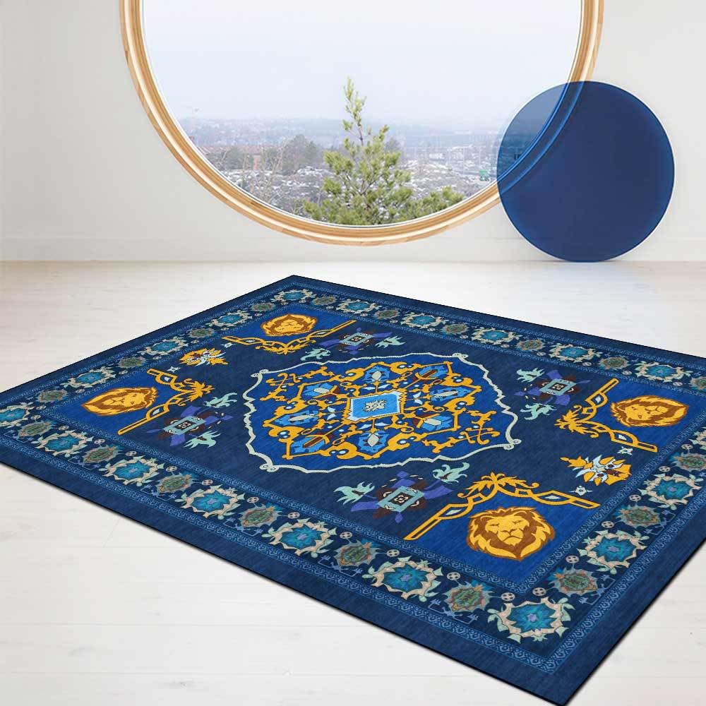 Tapis ethnique bleu 160x280cm fini les sols froids et tristes dans le salon