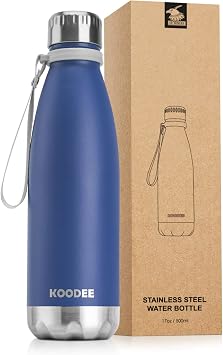 koodee Water Bottle-17 oz Stainless Steel Double Wall Vacuum Insulated Water Bottle for School, Cola Shape Leak Proof Sports Flask Navy