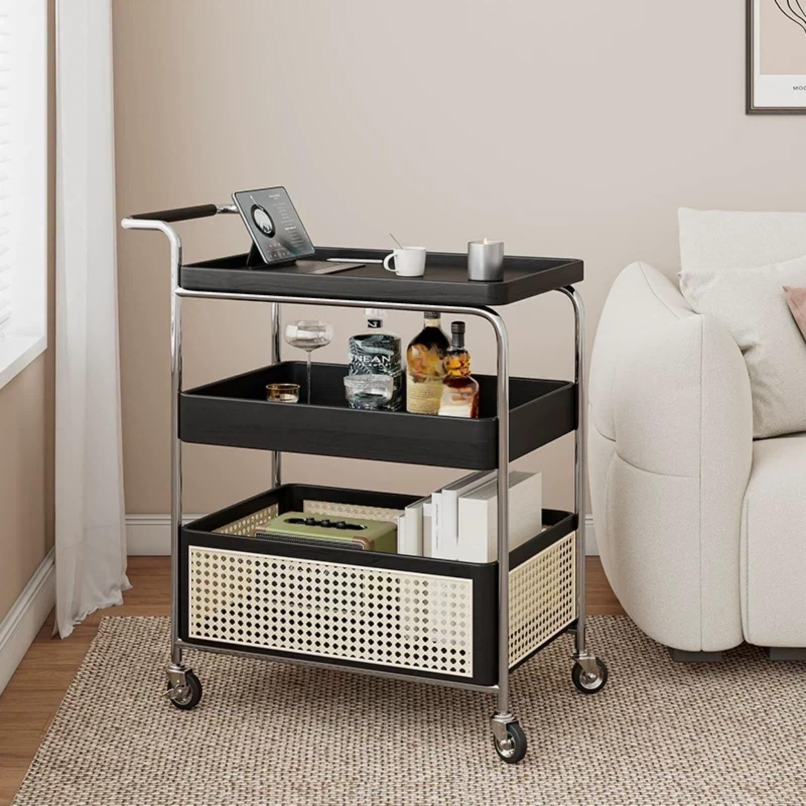 Carrello da cucina Tavolino con ruote e carrello buffet Carrello mobile for il soggiorno lo stoccaggio(Bruin)
