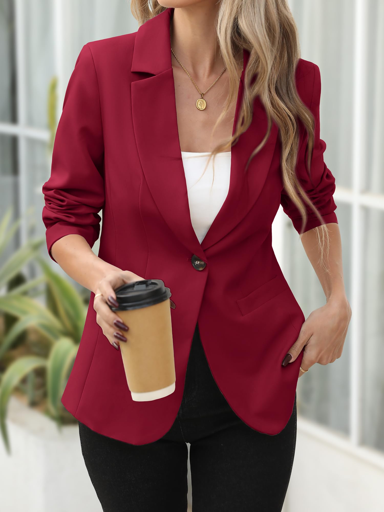 ELLEVEN Damen-Blazer, Business Casual, leichter Anzug - langarm, Slim Fit, Für Arbeit, Büro, Jacke mit Taschen