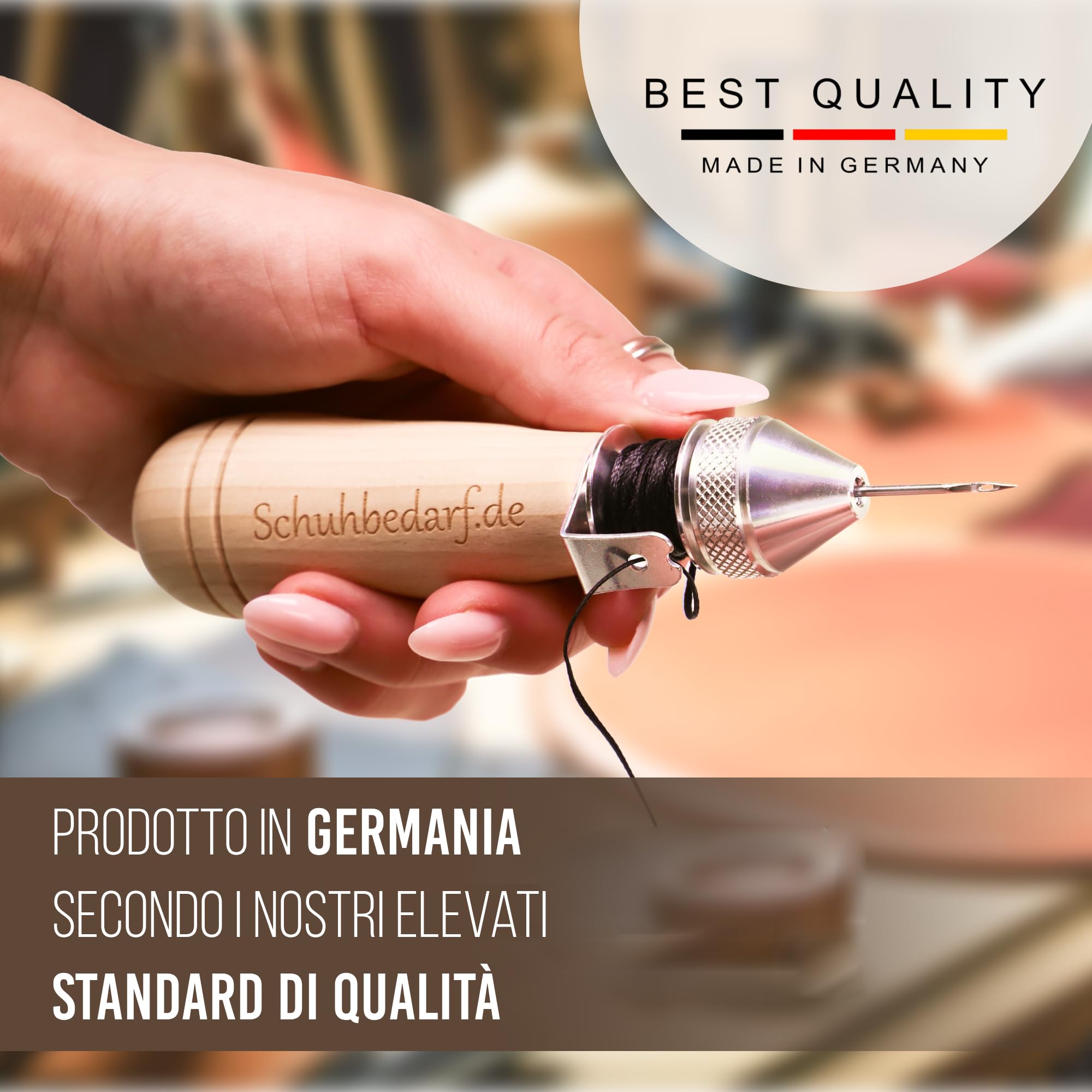 Macchina da Cucire a Mano con Bobina di Filo – Macchina da Cucire a Mano per Tessuti Spessi, teloni, Trapunta Convertibile e Tela – incl. ago in Pelle – Made in Germany