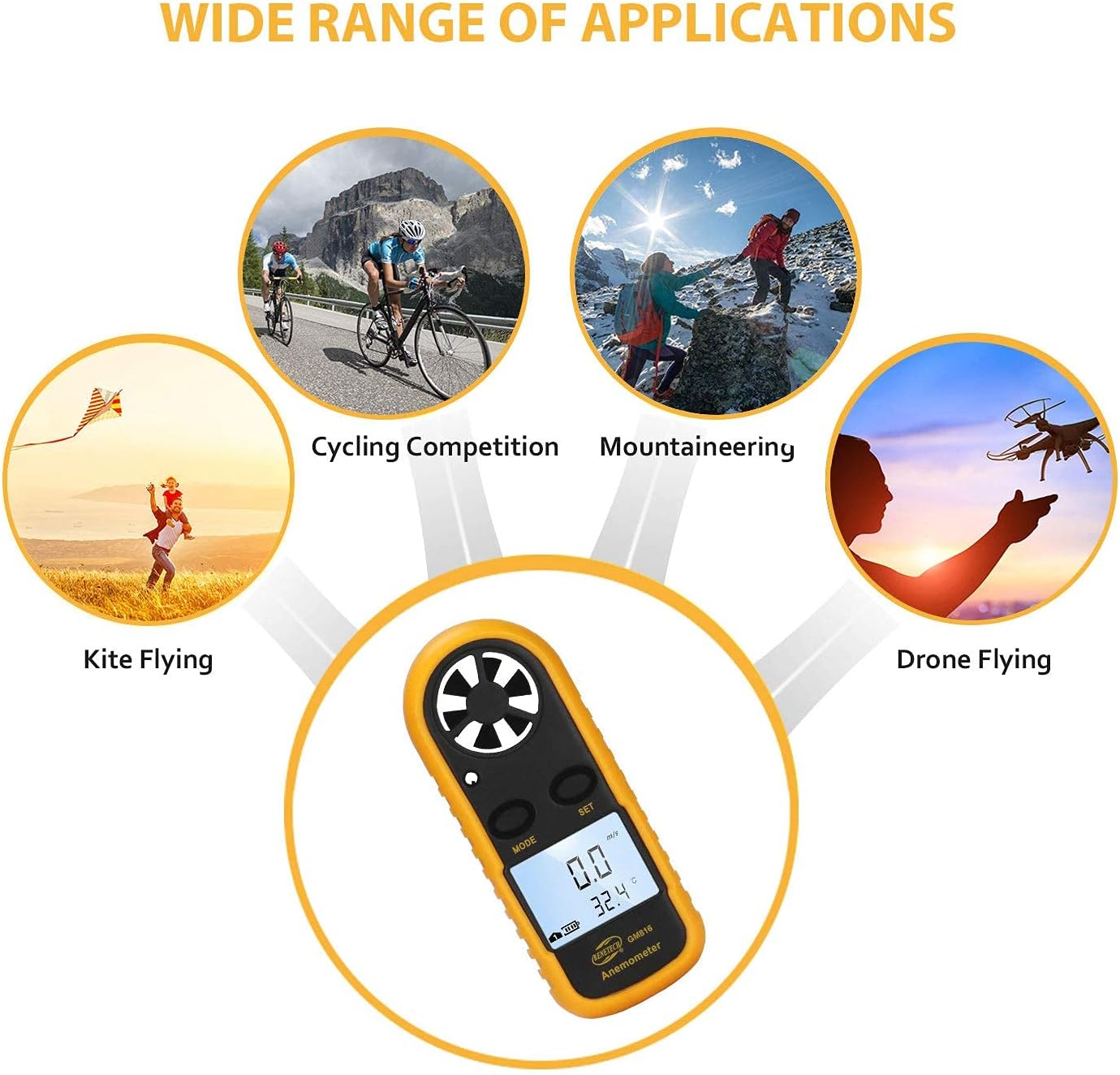 Wind Speed Meter, DTOWER Wind Gauges Handheld Anemometer Portable Air Flow CFM Meter with LCD Backlight for Outdoor Windsurfing Kiteflying Mountaineering Sailing Fishing Shooting Weather Measuring : Everything Else