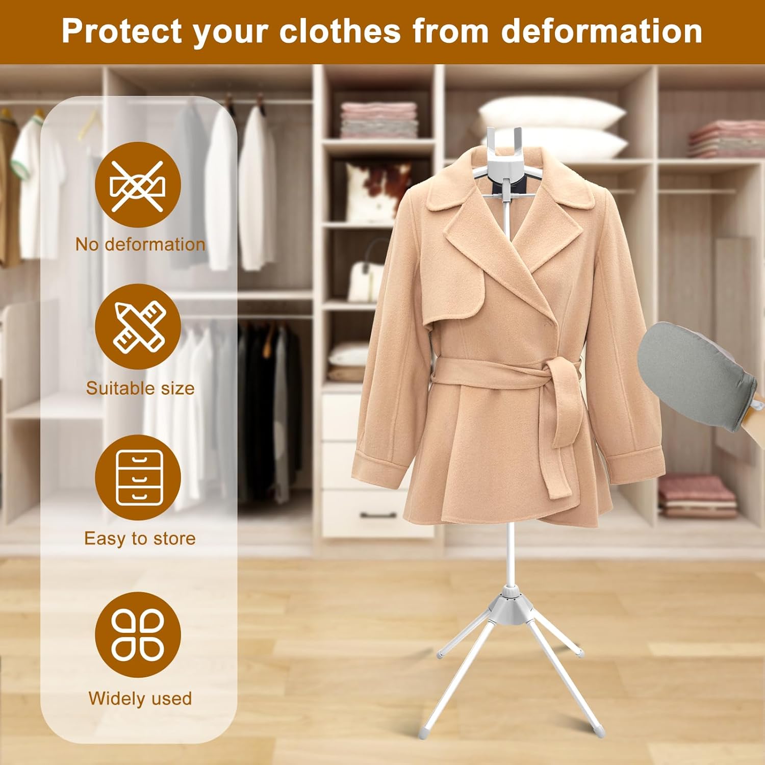 Garment Steamer Rack, Foldable Garment Steamer Stand, Garment Hanger Stand for Steaming Clothes, Steam Iron Stand, Handheld Clothes Steamer Holder, Clothes Hanger for Steam Ironing (Gray)