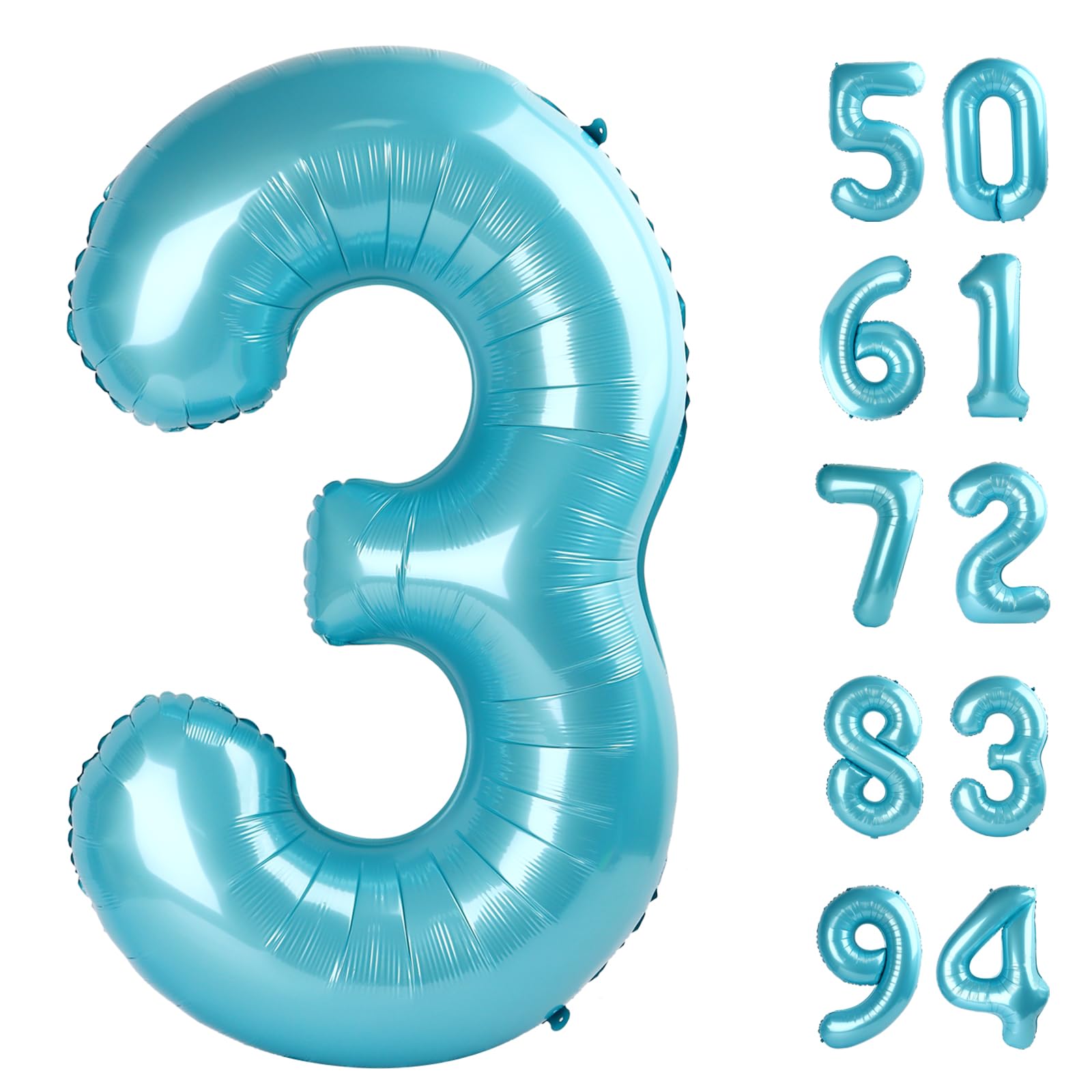 Pastel Blue 3 Balloon - Number Balloon 40 Inch, 3st Pastel Blue Decorations