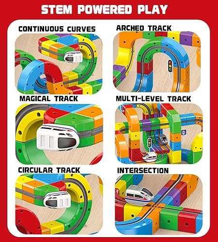 Miniatura 5 de Juego de tren eléctrico para niños de 3 a 8 años Juguete modular 3D flexible de construcción de pista de carreras con movimiento de 360 que desafía