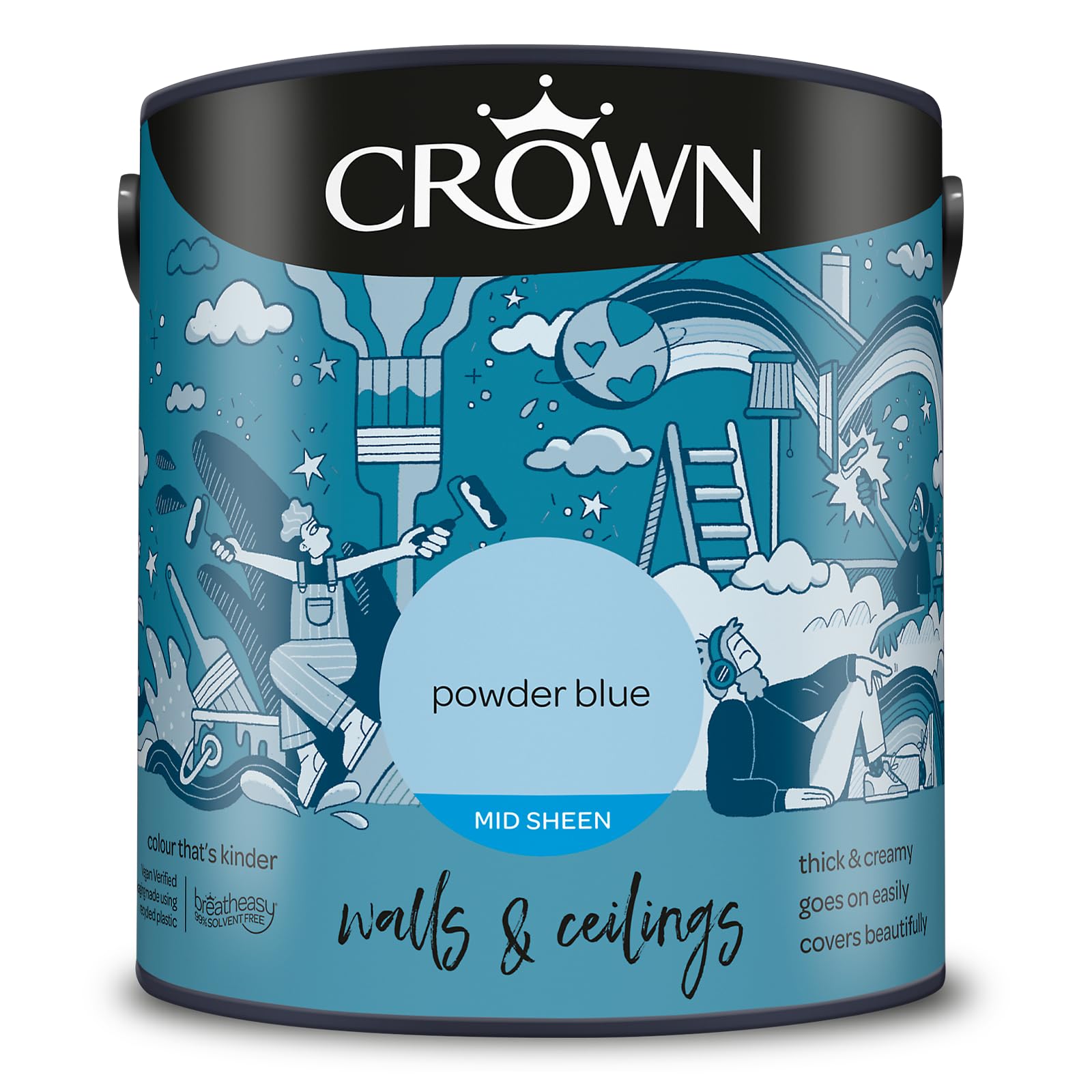 Crown Powder Blue 2.5L Walls & Ceilings Mid Sheen Emulsion