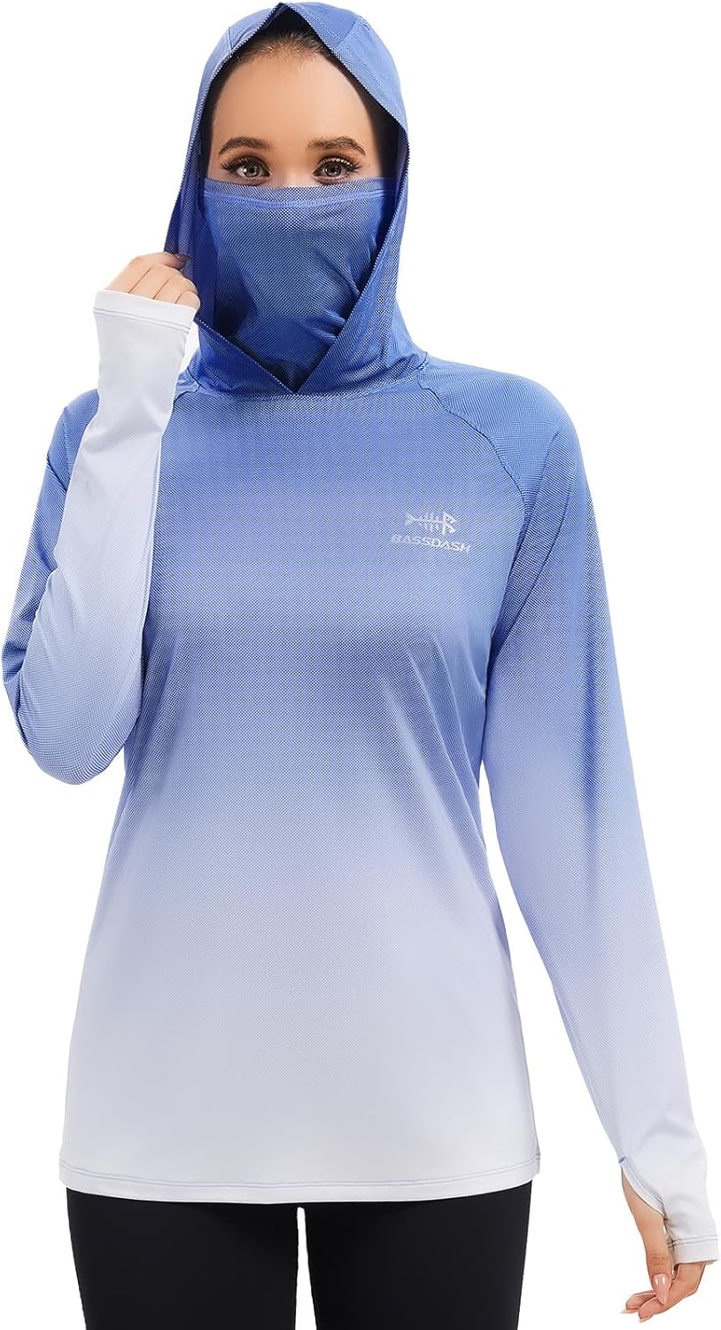 BASSDASH Women's Fishing Hoodie Shirt with Face Mask Thumb Holes UPF 50+ FS23W