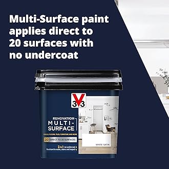 V33 Renovation Multi-Surface Paint - No Undercoat Needed - Over 20 Surfaces - Resistance To Water Stains & Impact - High Coverage - Porcelain Grey 750ml