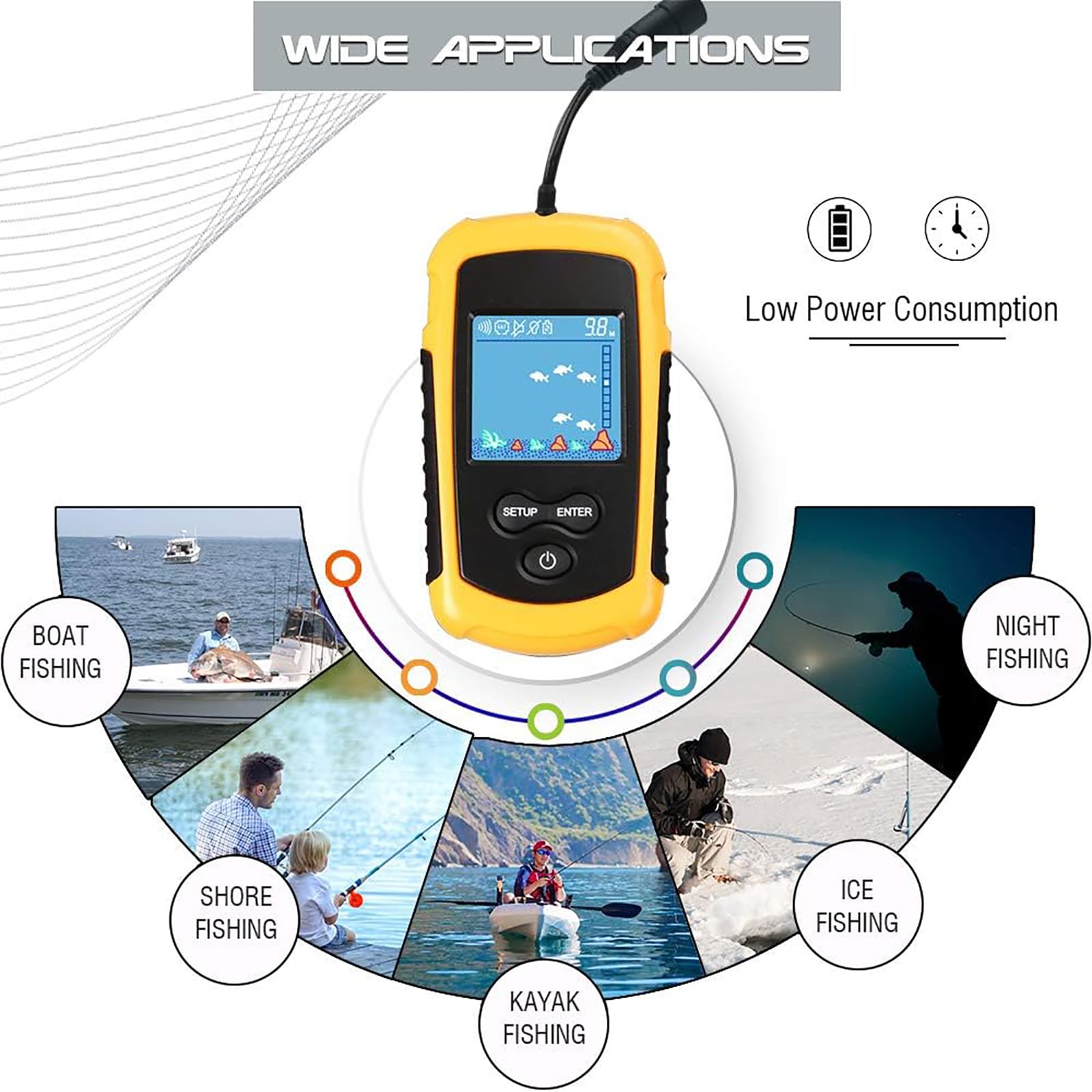 Buscador De Peces Portátil, Probador De Peces Portátil Con Pantalla LCD, Sensibilidad Ajustable, Distingue Automáticamente Los Peces Y La Profundidad De Detección De 100 Metros, Para Pesca Hielo