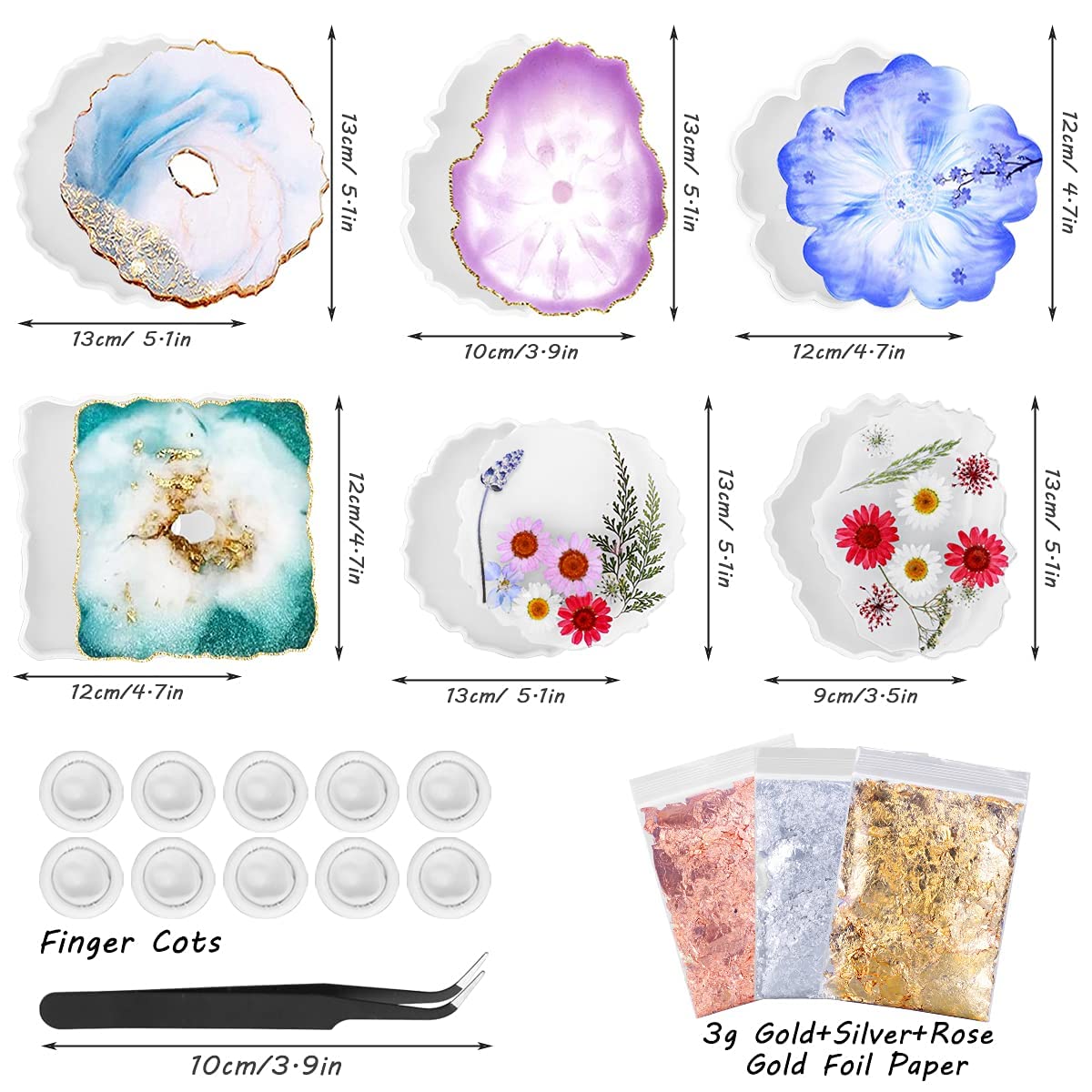 DIY Silikon-Formen Für Epoxidharz: 6-teiliges Set Mit Blattgold & Getrockneten Blumen – Perfekt Für Kreative Untersetzer