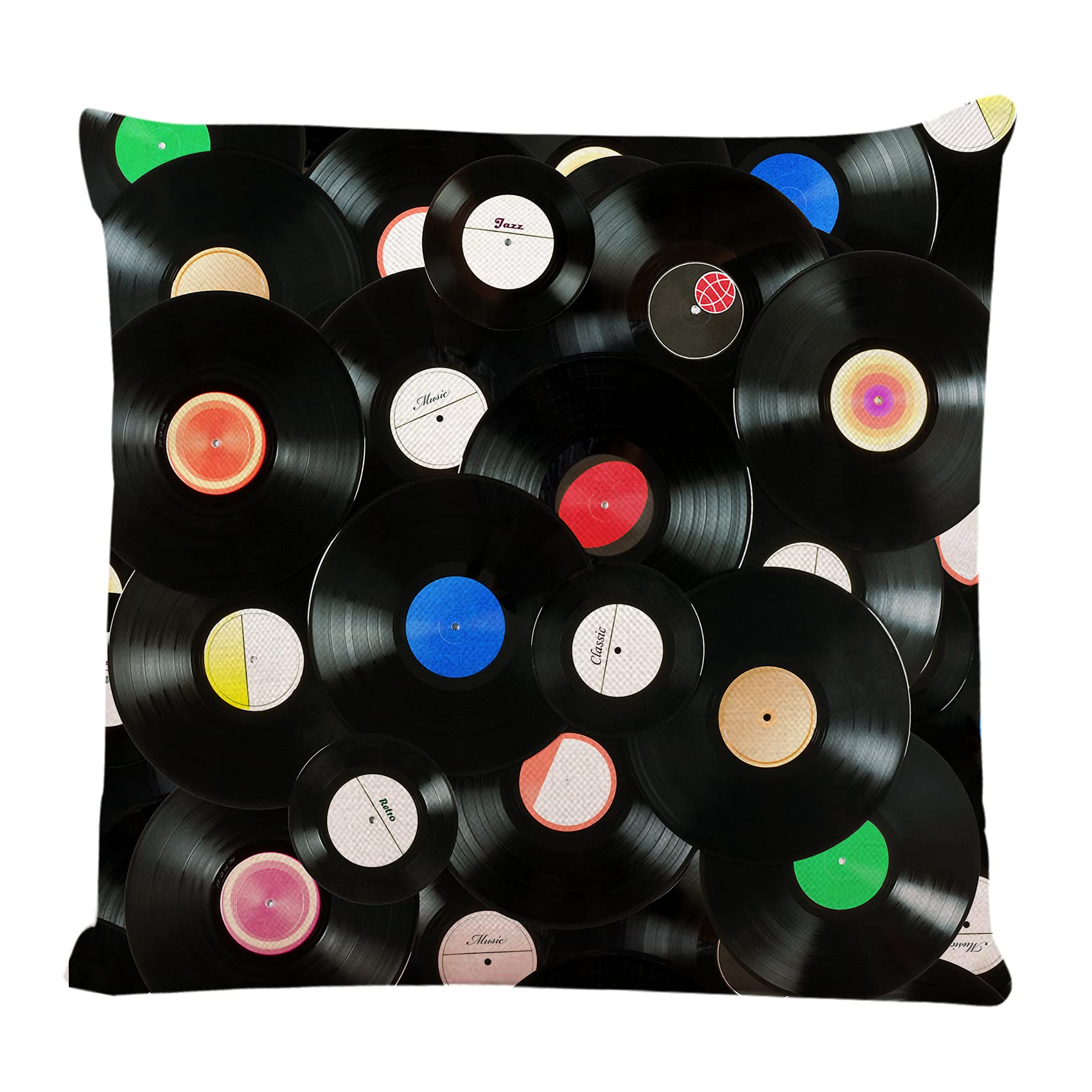 Ofocam Throw Pillow Cover Vynil Abstract Music Colorful Vintage Vinyl Records Over White Old Decorative Throw Pillow Cushion Case for Home Couch