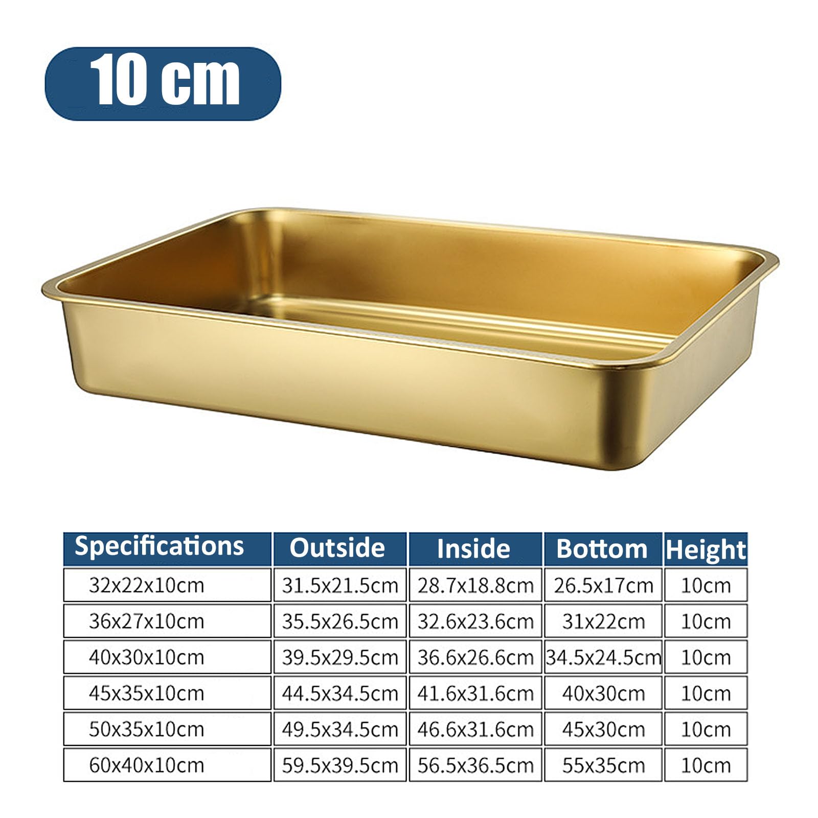50 * 35cm,10cm,Komercyjne naczynia kuchenne do jedzenia, złota patelnia stołowa z głęboką parą hotelową, miska na wodę w formie bufetu ze stali nierdzewnej