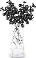 Vista 4 de DIYASY Tallos de bayas con purpurina negra, 20 piezas de púas y aerosoles artificiales para árbol de Navidad, ramas de relleno, adornos, guirnaldas