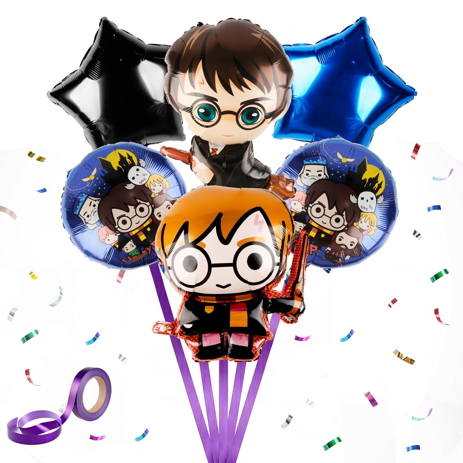 6PCS Birthday Party Decorations Magical, Wizard Foil Balloons, Cartoon Birthday Party Decoration Supplies for Kids Boys Girls