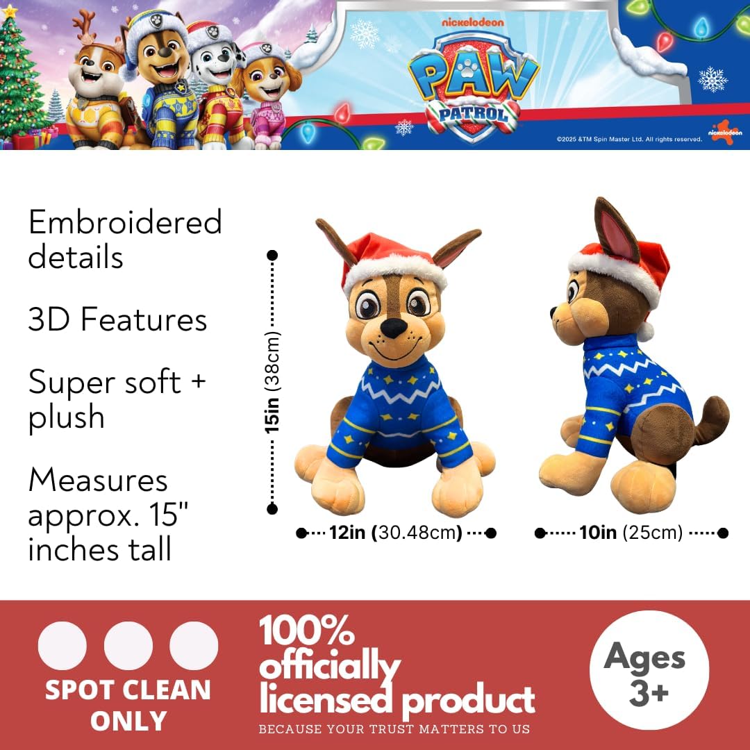 Paw Patrol Chase Holiday Kids Bedding Super Soft Plush Cuddle Pillow Buddy, (Officially Licensed Product) by Franco