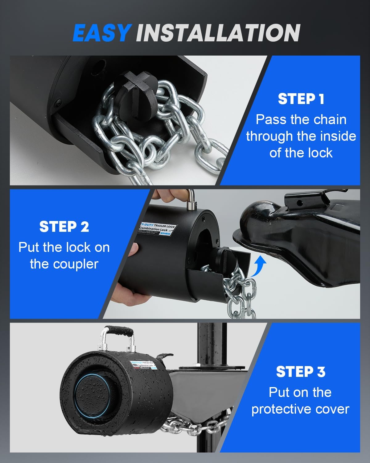 Kohree Keyless Trailer Lock Heavy Duty, 2-5/16" Trailer Hitch Coupler Lock, Anti-Theft Steel Combination Tongue Lock with Handle Easy Install for RV, Boat, Camper, Caravan