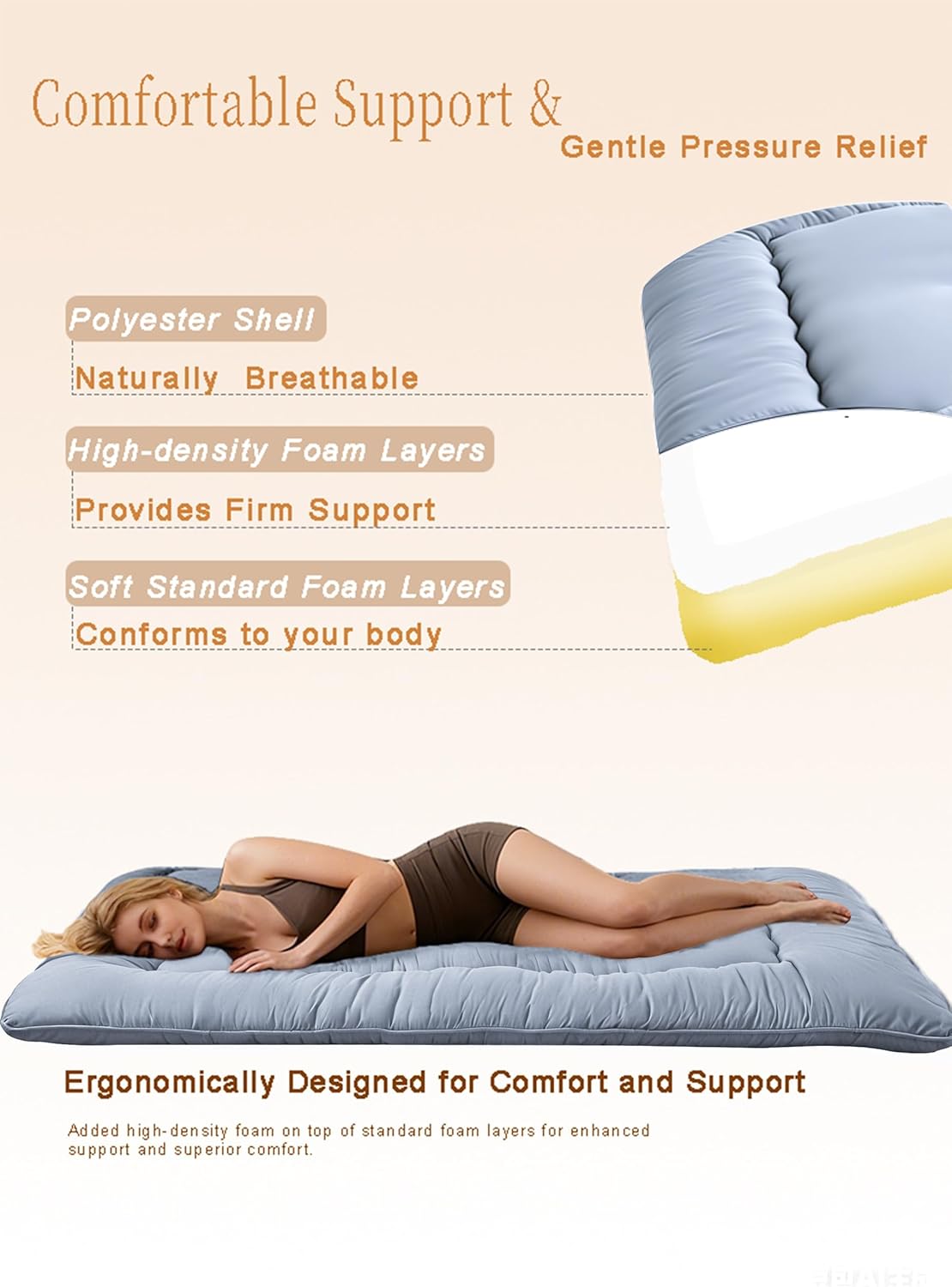 Japanese Floor Mattress, 3.5\" Thicken Futon Mattress Tatami Mat, High Density Foam Support for Adult Kids Sleep, Portable Futon Sofa Bed for Camping, Pet Mat, Full 80\"x 54\"?Silver Gray? Silver Gray Full (80”L × 54“W), SIMILAR TO STOCK PHOTO 