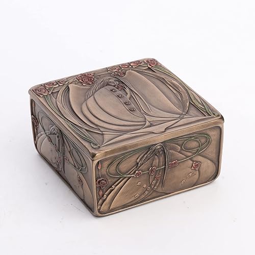 Veronese Design 4 x 4 Art Nouveau Mackintosh Style Rose Barinket Box Escultura de resina Acabado Bronce