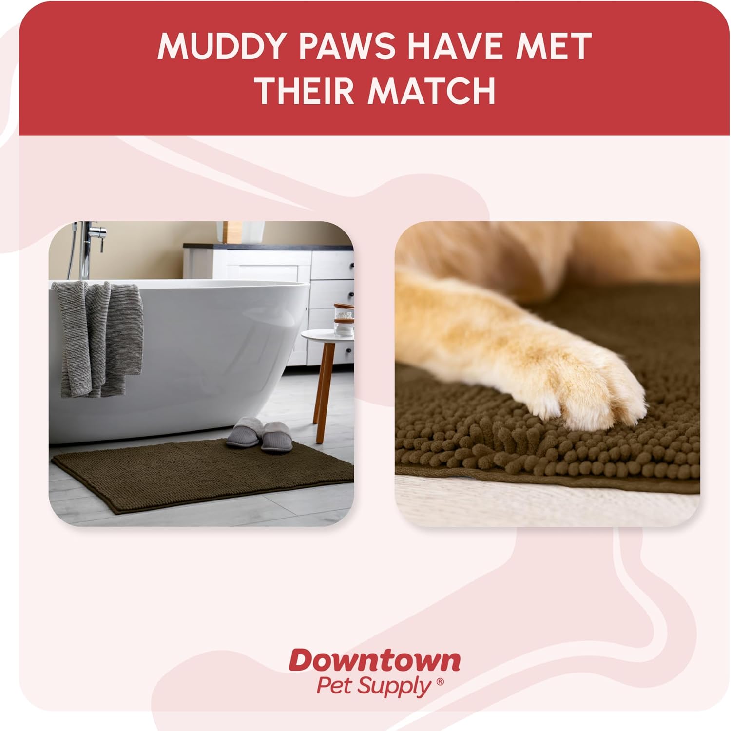 My Doggy Place Dog Mud Mat, 60" x 36" Brown – Thick Microfiber Entry Rug for Snow, Mud & Salt – Absorbent, Quick-Dry, Washer-Safe & Non-Slip, X-Large