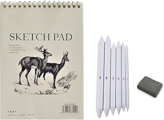 Definite Art Spiral Sketch Pad A4 (297 MM X 210 MM) with White Drawing Paper 160 GSM, 6 Paper Stumps & Kneadable Eraser (Pack of 1 Sketch Pad, 6 Paper Stumps & 1 Kneadable Eraser)