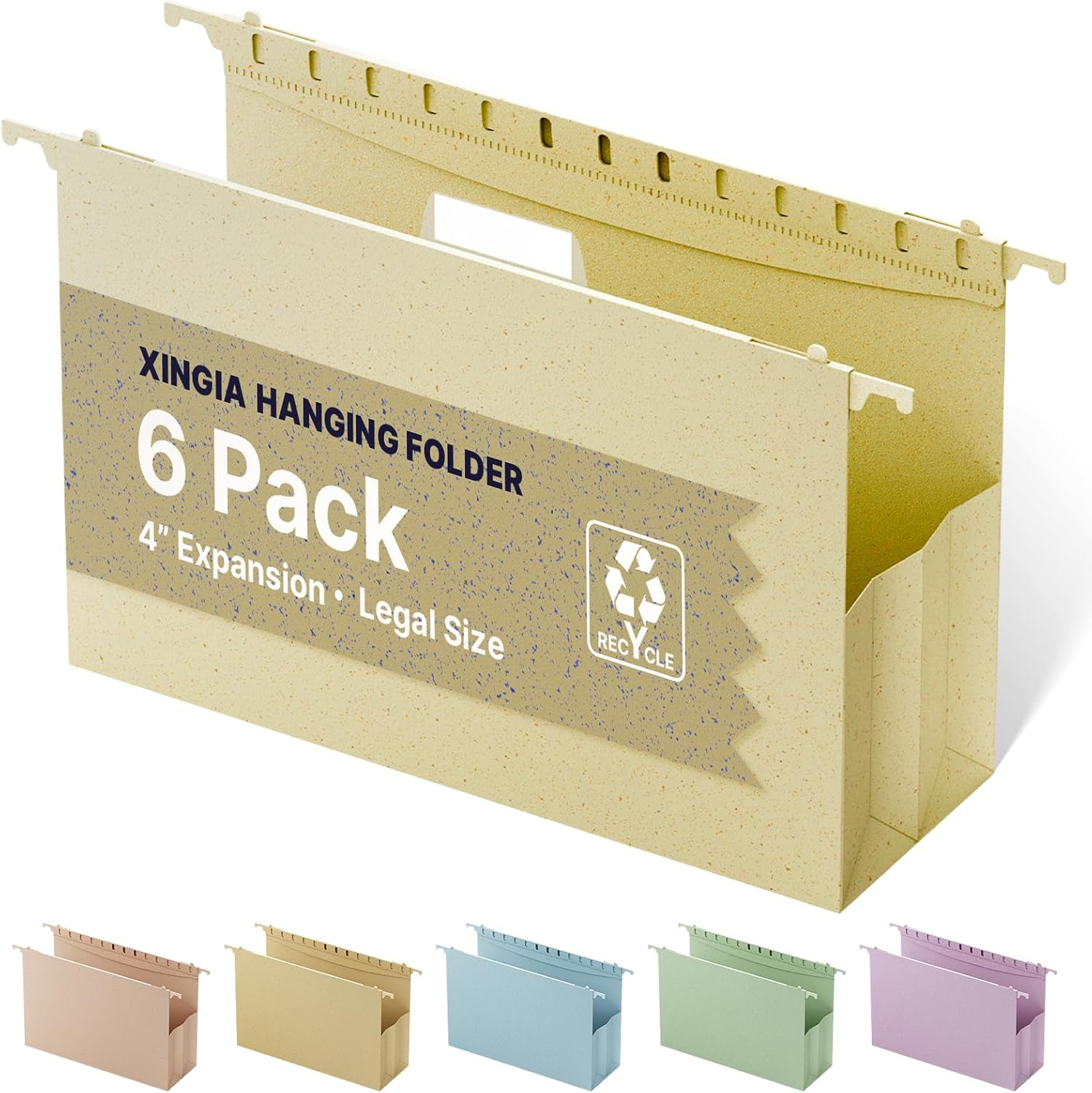 XINGIA 6 Pack Expandable Hanging File Folders Legal Size, 4 Inch Expansion File Folders for Filing Cabinet,Wheat Straw Reinforced File Folders Hanging with Tabs,File Organier for Office Home School