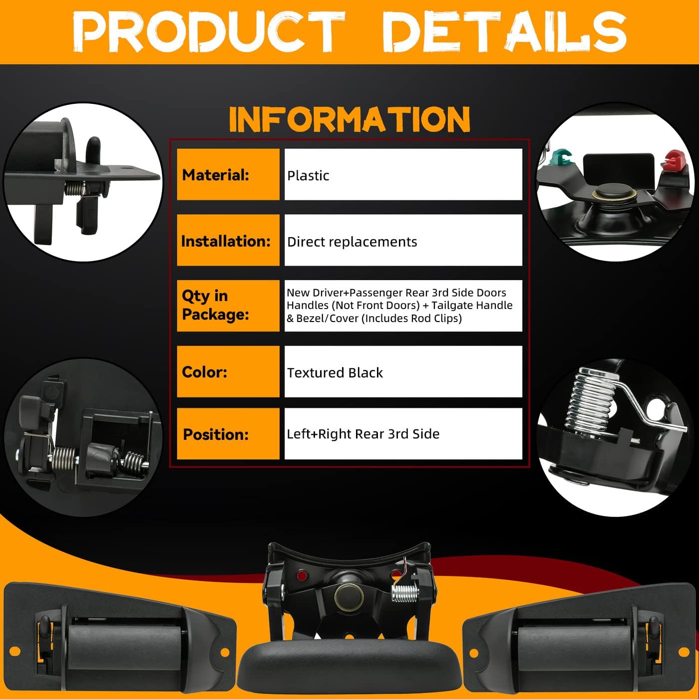 Compatible with 99-06 Silverado/Sierra 07 Classic Body Extended Cab w/Half Size 4pcs Left+Right Rear 3rd Side Doors+Tailgate Handle w/Bezel/Cover Rear Doors Replacement Kit Textured Black