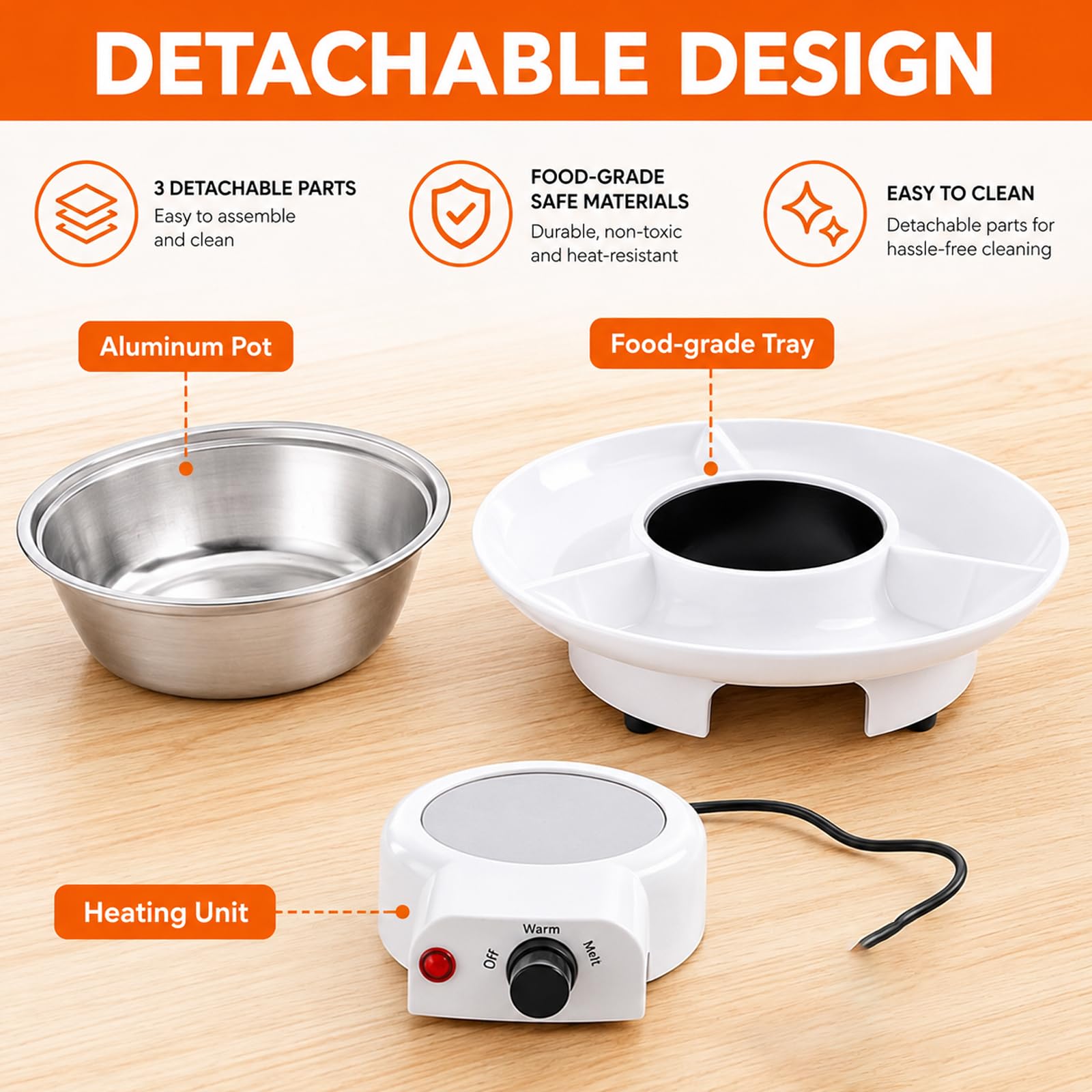 Set Fonduta Elettrica al Cioccolato, Pentola 260ml, 2 Livelli, 4 Forchette | Macchina per S'mores 2-in-1 con Vassoio da Portata Rimovibile per Cioccolato, Formaggio, Caramello e Feste(white)