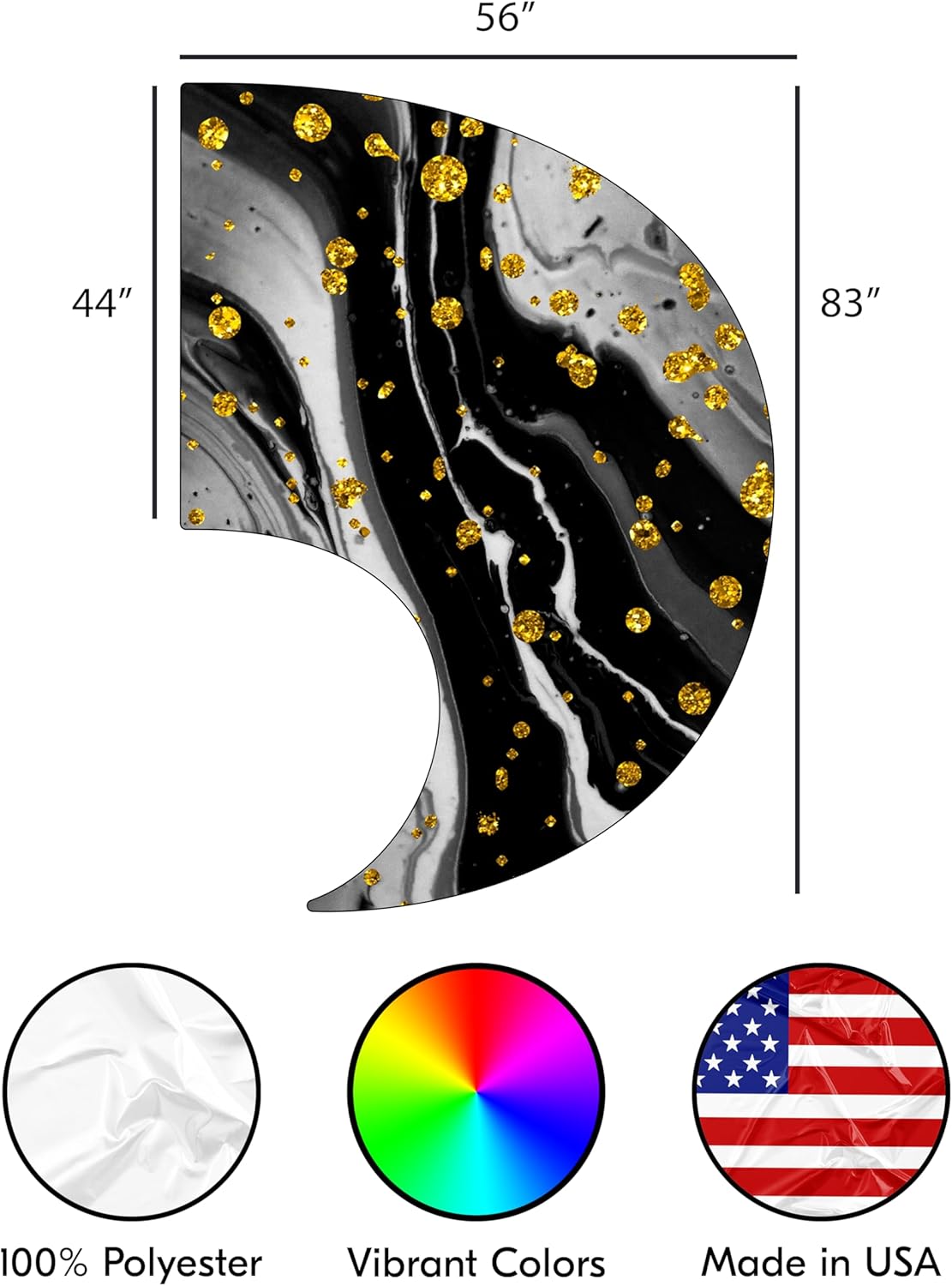 Color Guard Flag For Marching Band Color Guard Flag Pole, Curved Rectangle Indoor Winter Competition, Colorguard Performance SWING Flag S8 - Glitter Dots Black