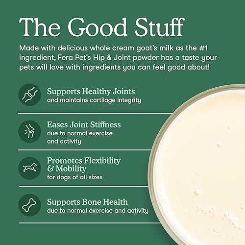 Miniatura 3 de Fera Pets Leche de Cabra - Suplemento para Articulaciones de Gatos y Perros con Glucosamina, MSM y Mejillón de Labios Verdes - Apoya la