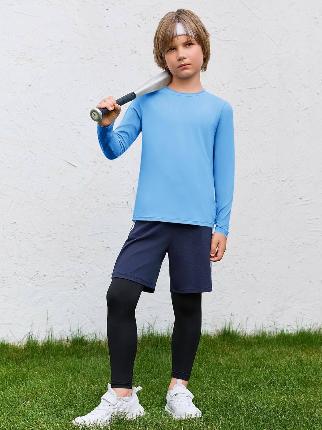 Haloumoning Boys Long Sleeve Athletic T-Shirts Kids Dry Fit UPF 50+ Neon Swim Shirts 5-14 Years