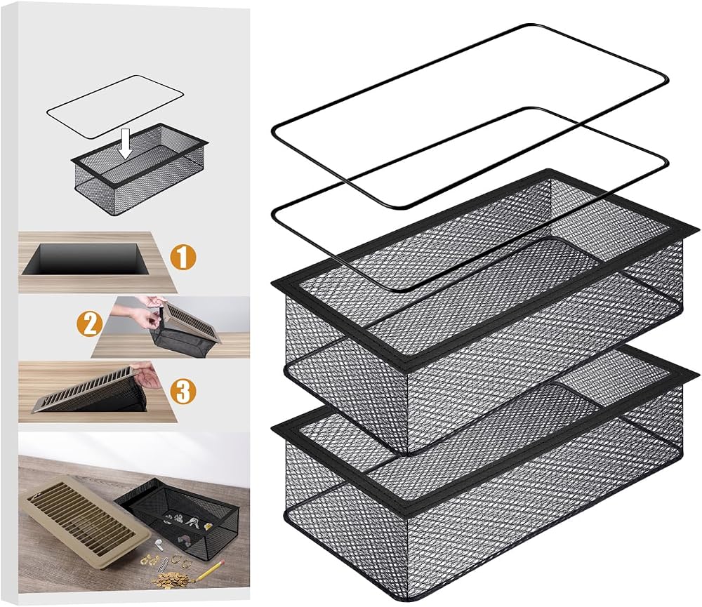 Floor Register Trap 4 x 10 Inch, Upgraded Floor Vent Filter Net Catches Toys Snacks Pet Hair and Pet Food, Air Vent Screen Mesh Keeps Bugs Out (2) — 사진 1