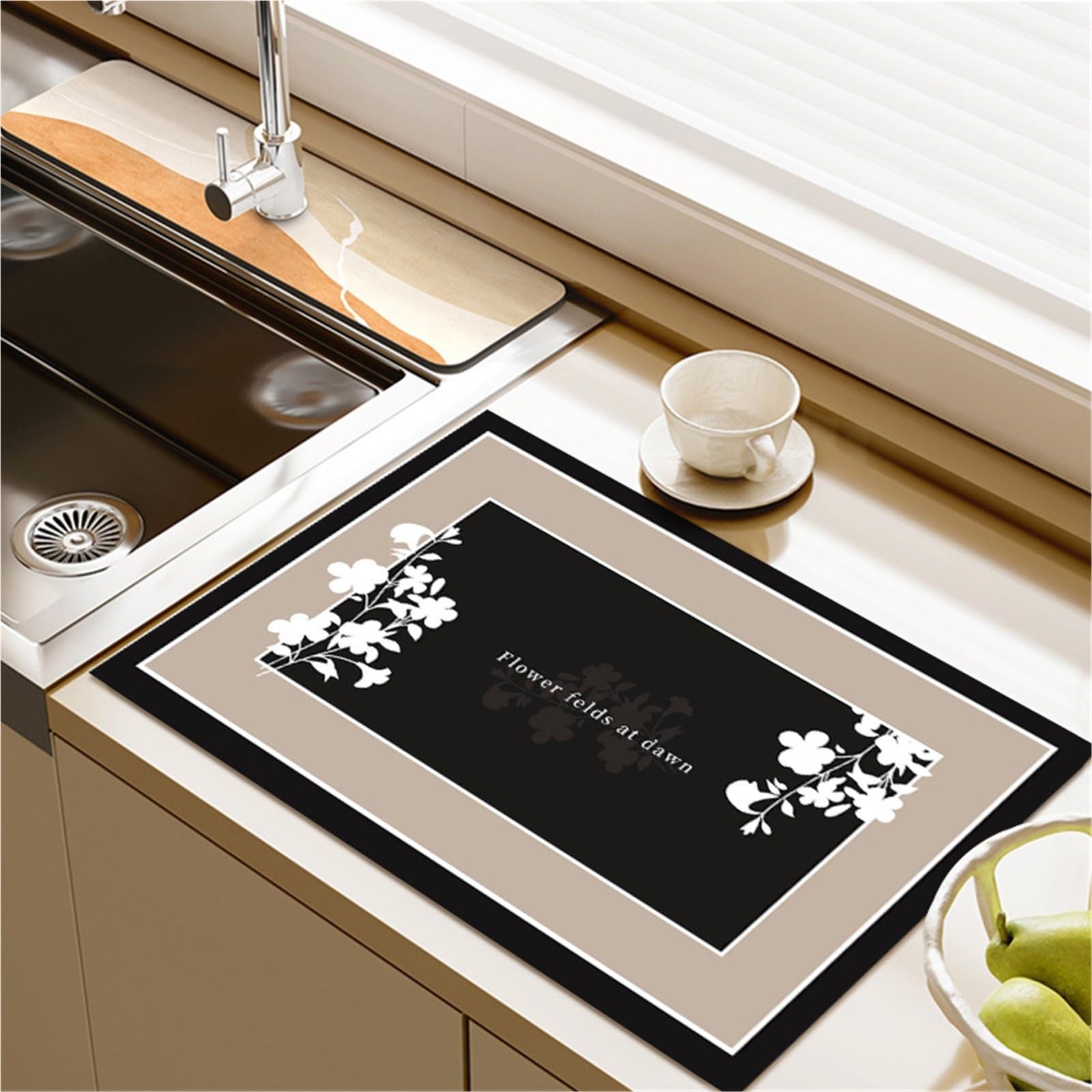 Alfombrilla para Café Bar Tapete for máquina de Cocina o cafetería, tapetes for secar Platos, Mantel for vajilla de Secado rápido, Mantel Individual, 2 uds.(Black,30x50cm)