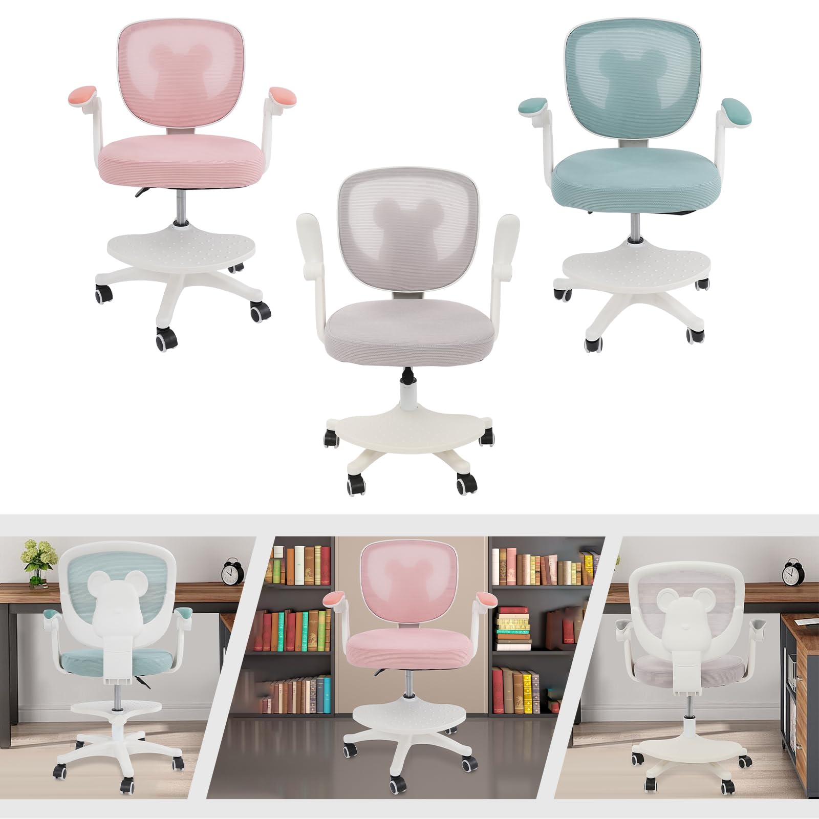 Silla de escritorio para niños, escritorio infantil, altura regulable, silla giratoria para niños con ruedas universales, silla de escritorio, silla de oficina para niños, niñas, niños, para uso