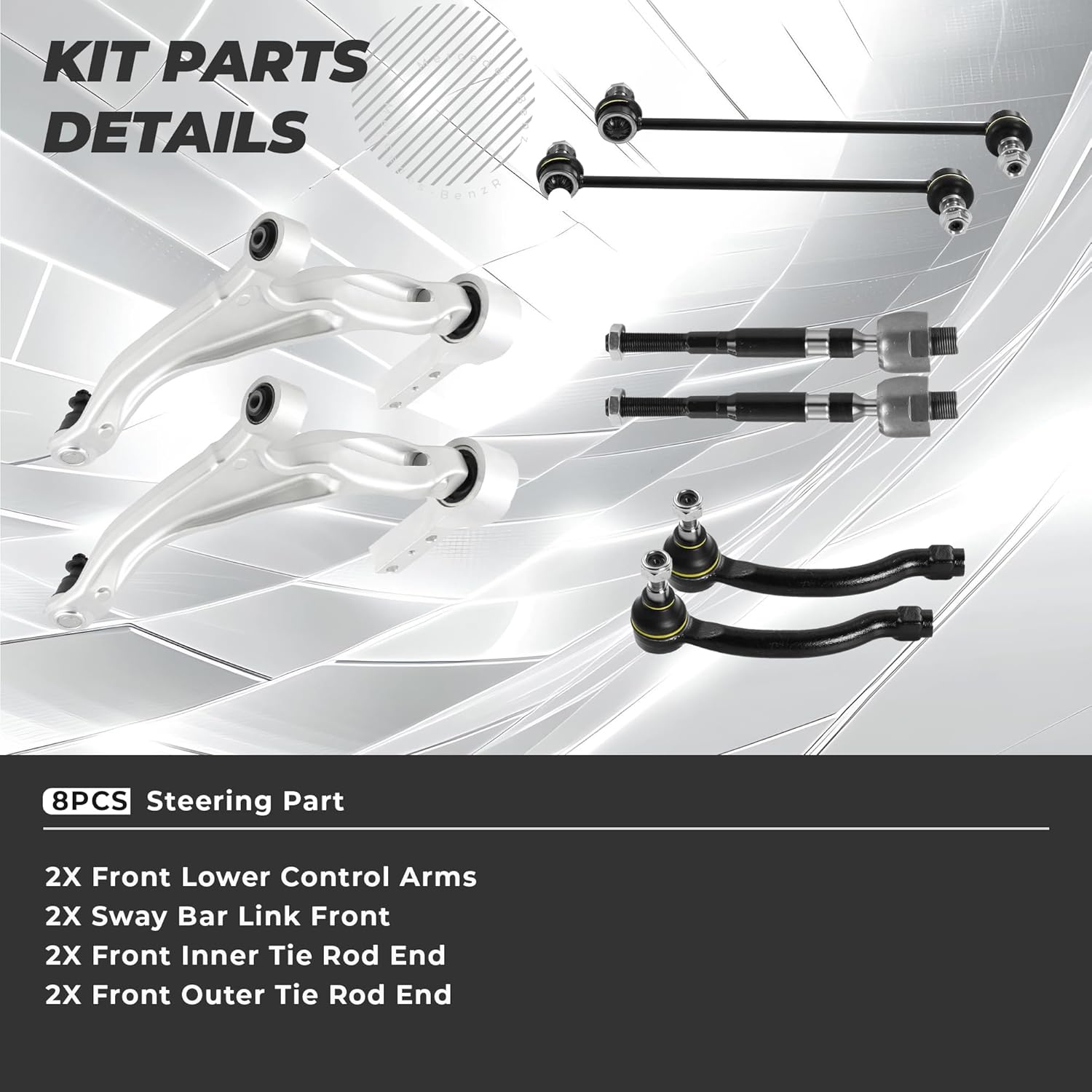 Front Suspension Control Arm Kit Compatible With 2009-2015 Honda Pilot Front Lower Control Arm Front Sway Bar Link Front Inner & Outer Tie Rod Ends K621550 K621551 K750124