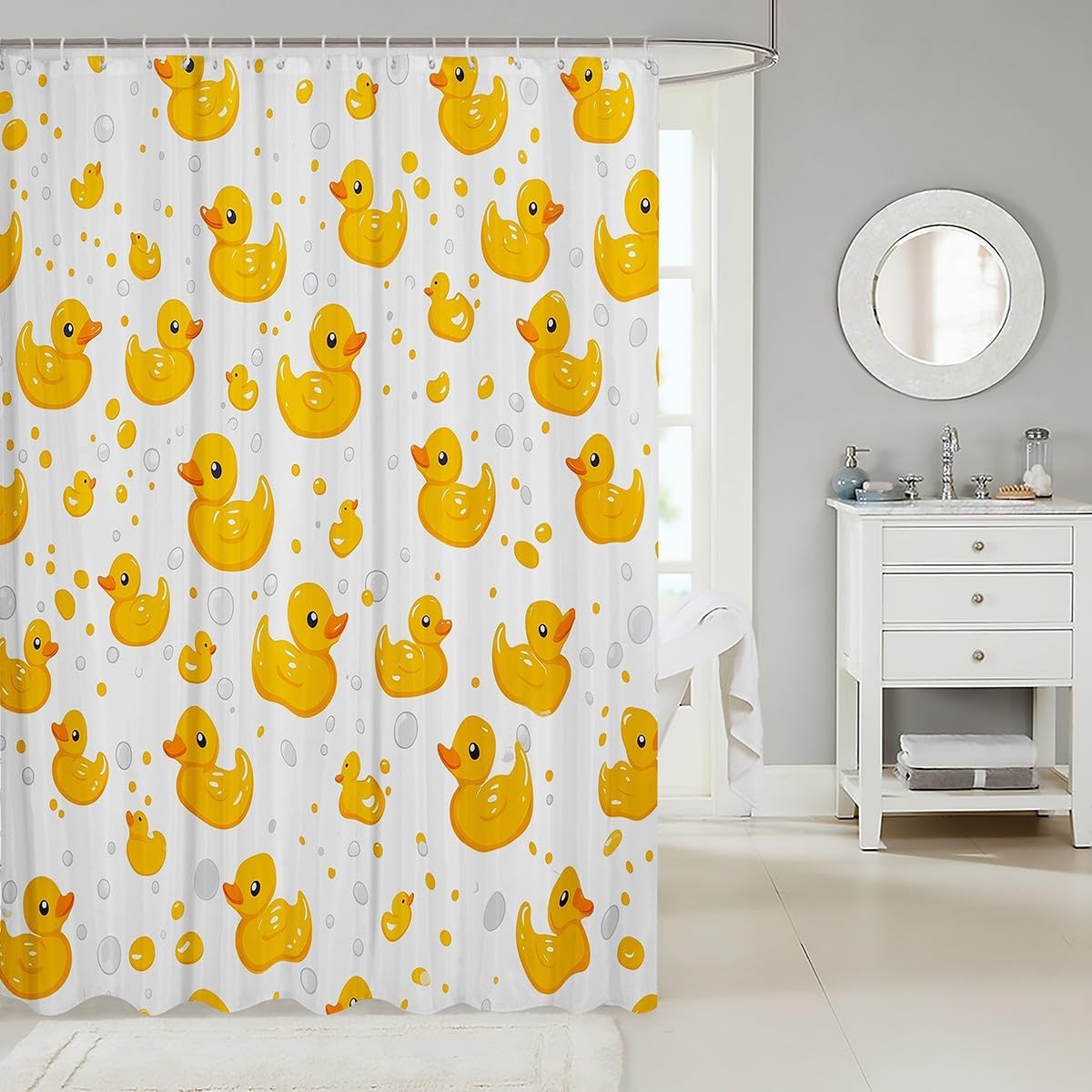 Erosebridal Cute Yellow Duck Shower Curtain Set,Kawaii Rubber Duck Bathroom Decor for Kids Girls Boys,Cartoon Animal Bathroom Set,Pet Lover Gifts Funny Ducks Fabric Shower Curtain 72 x 84 Inch