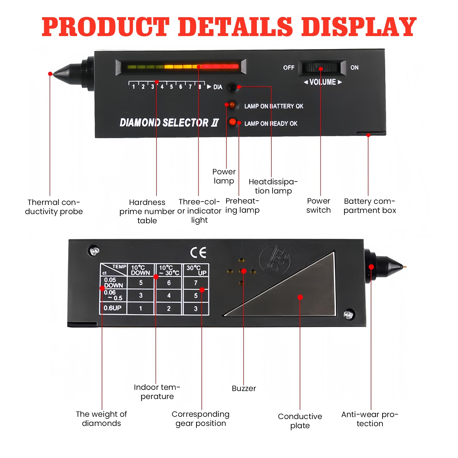 Testeur de bijoux électronique, loupe mini LED pliable 30x60 verres, professionnel haute précision, kit d'outils de test portable pour diamants, cristal
