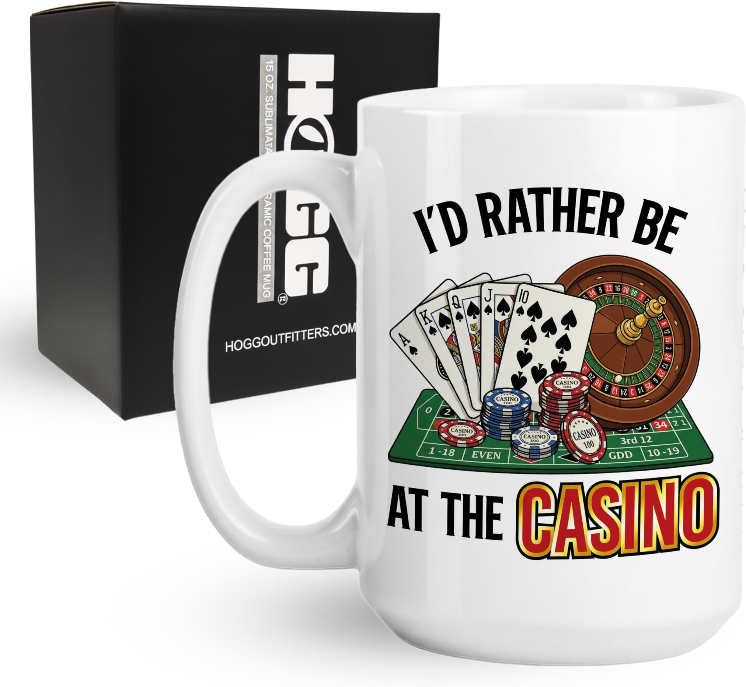 I'd Rather Be At The Casino Mug, 15 oz Ceramic Casino Coffee Mug, Gambling Gifts, Gifts for Poker Lovers, Vegas Cup, Gambling Coffee Cup, Las Vegas White Elephant