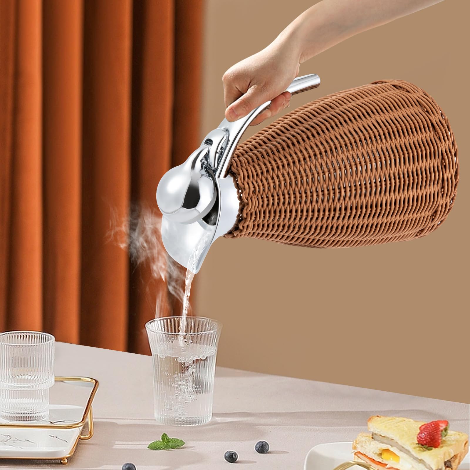 HinLIaDa Thermal Coffee Carafe for Keeping Hot, 1.5L/0.4Gal Stainless Steel Insulated Coffee Carafe Vacuum Insulated Thermal Carafe Coffee Water Pitcher w/Handle for Tea, Water and Coffee (Coffee)