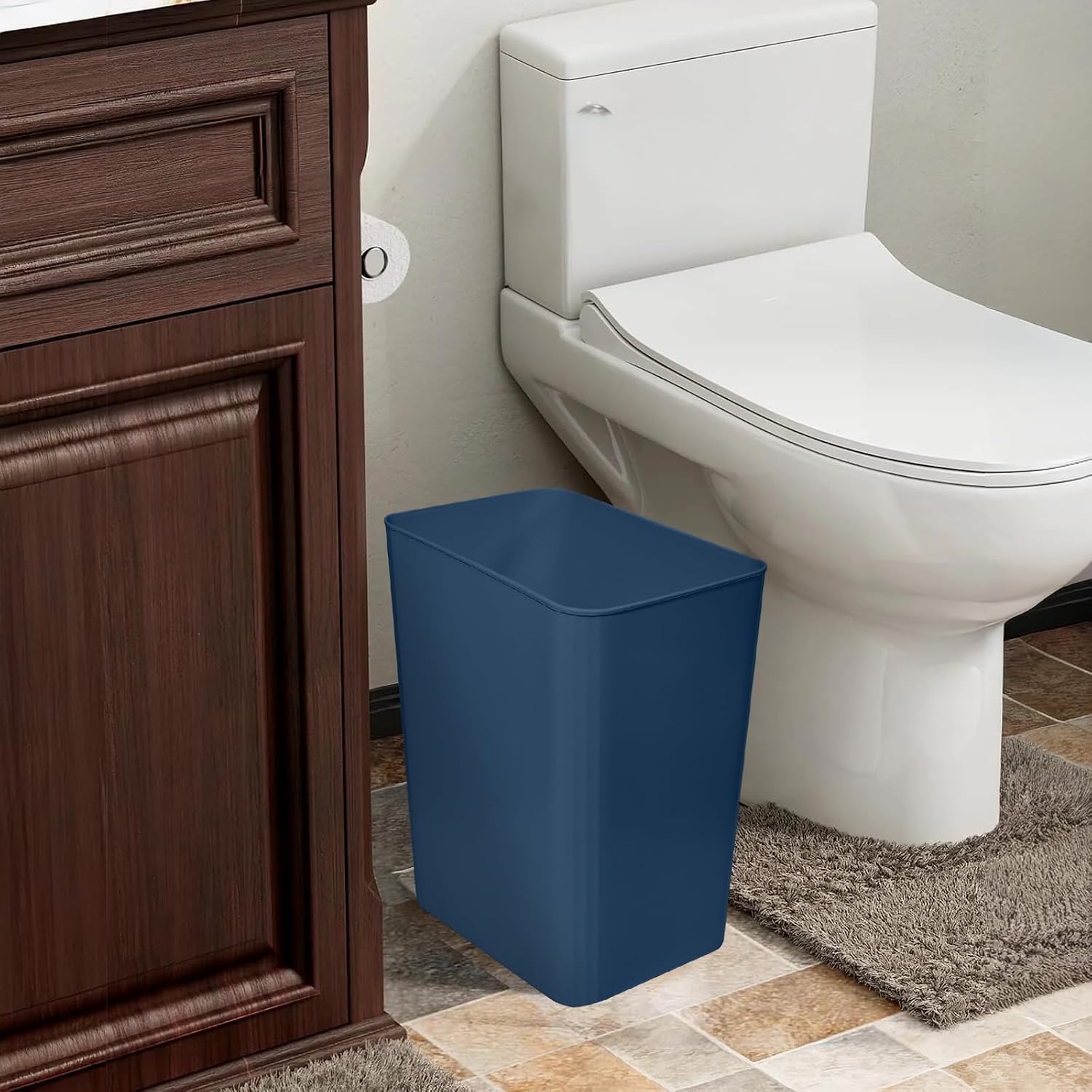 Hand Trash Can - Plastic Waste basketbin - 3.5 Gallon- for Office,Home,Bathroom,Kitchen,Dormitory - Blue