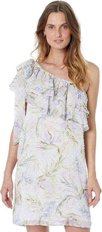 CeCe Womens One Shoulder Baja Palm Dress