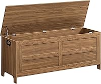 MAHANCRIS 47.2" Honey Brown Large Toy Chest Storage Bench with Safety Hinge - Entryway Trunk for Bedroom Living Room