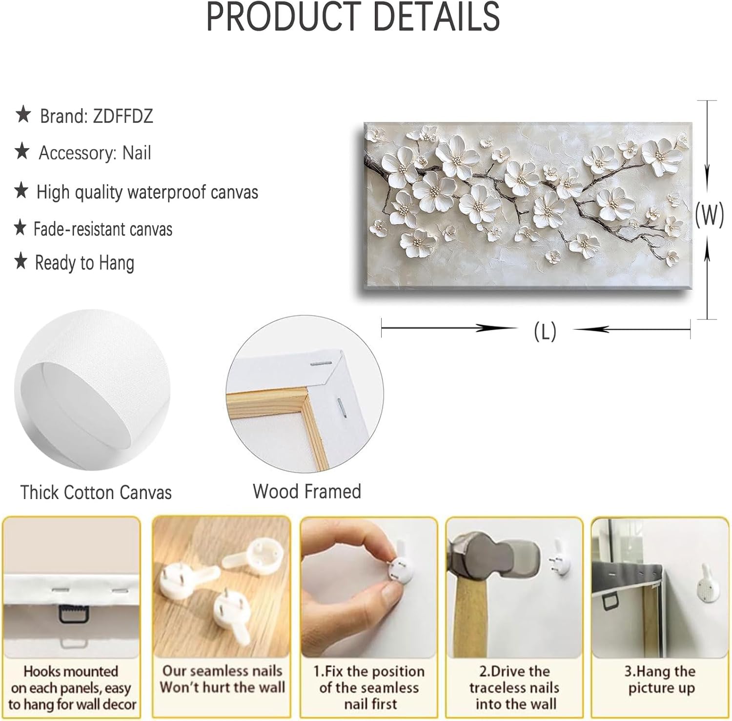 Large White Flower Canvas Wall Art 3D Texture Plant Floral painting Decor Pictures Minimalist Botanical Magnolia Posters Prints for Living Room Classroom Bedroom office corridor Decoration