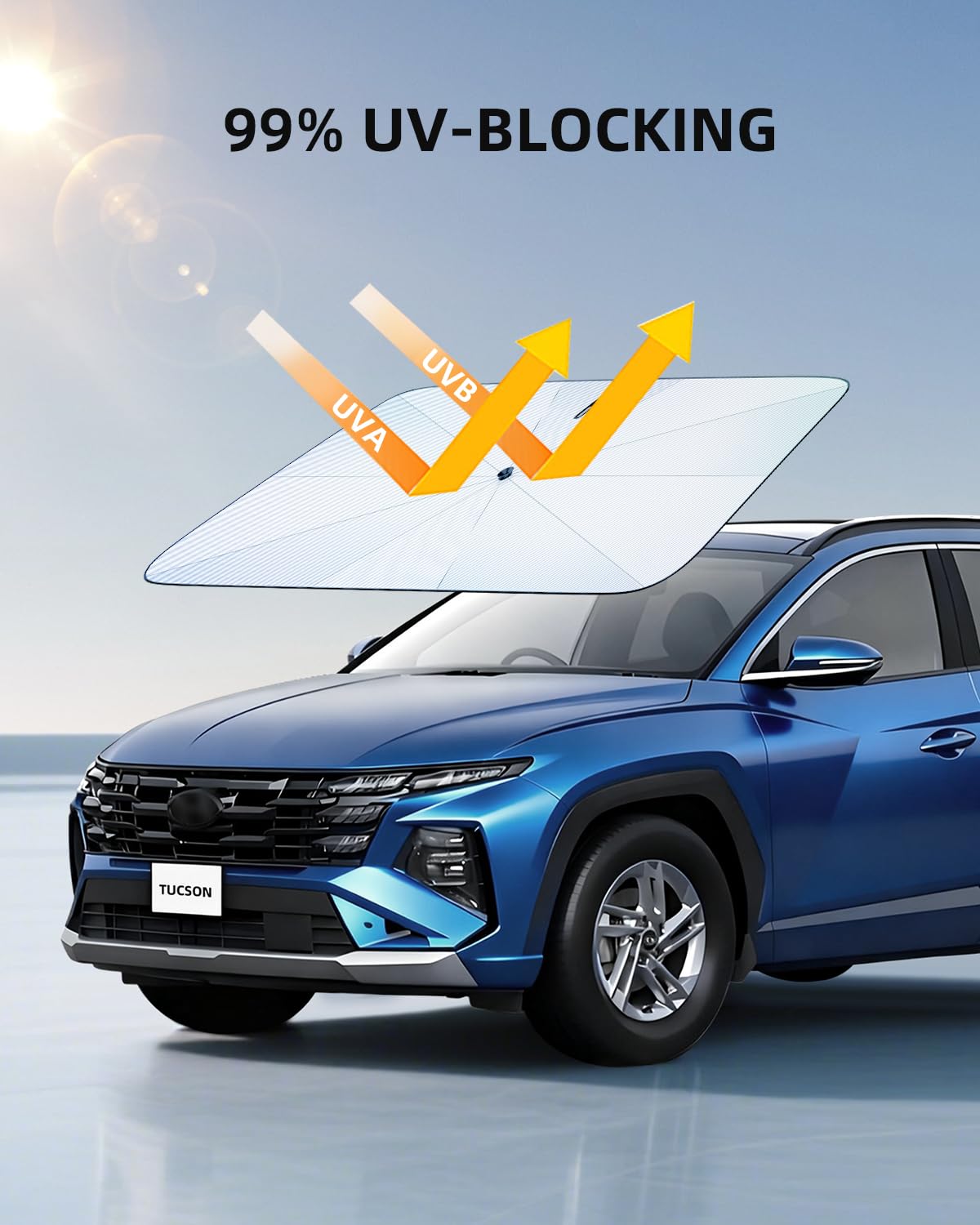 [Actualizado] Parasol para Parabrisas Hyundai Tucson 2022-2026, Parasol Plegable Bloquea Rayos UV & Calor, Protector Visor Solar Fácil de Instalar y Plegar, Accesorio Verano
