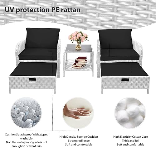 Vista 4 de LEVELEVE Balcony Furniture - Juego de 5 piezas para conversación de patio, mimbre de polietileno, sillas de salón al aire libre con cojines suaves