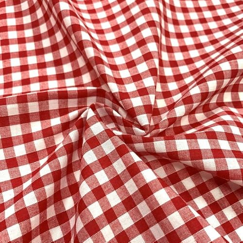 E. U. Fabrics Ltd Red Eu Fabrics Gingham Checked Fabric | Patterned Upholstery Material For Sewing And Dressmaking | Polycotton 1/4 Inch Check Woven Fabric For Bedsheets, Cushion Cover, Curtain And Crafts (Red)