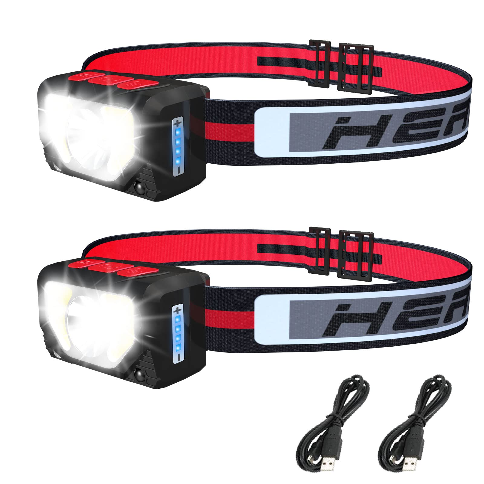 Headlamp Rechargeable, 2-Pack 1000 Lumen Super Bright with White Red LED Head Lamp Flashlight, 8 Modes, Motion Sensor, Waterproof, Outdoor Fishing Camping Running Cycling Headlight