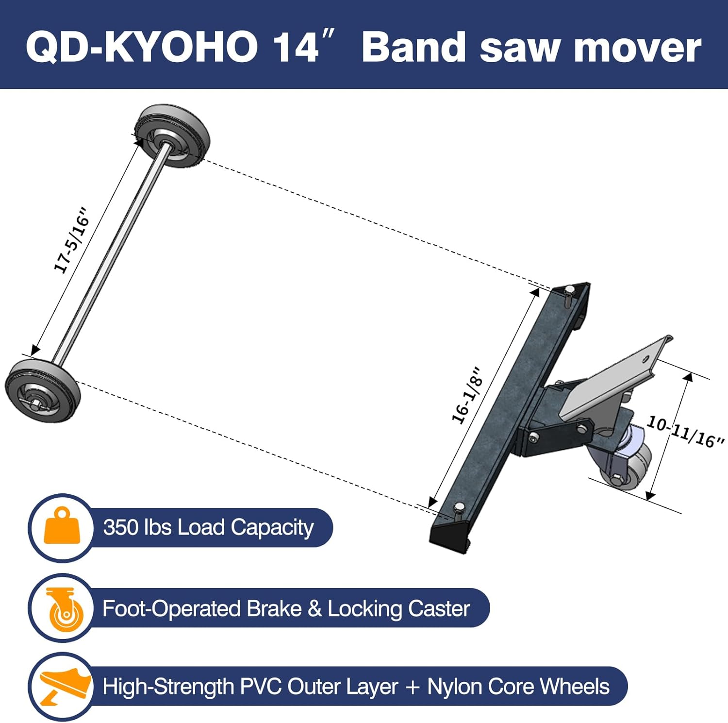 Mobile Base for 14" Bandsaw, Heavy-Duty Steel Machine Mover with Locking Caster, 400 lbs Load Capacity, Easy-Foot Lift System for Stable Mobility, Compatible with Workshop Tools