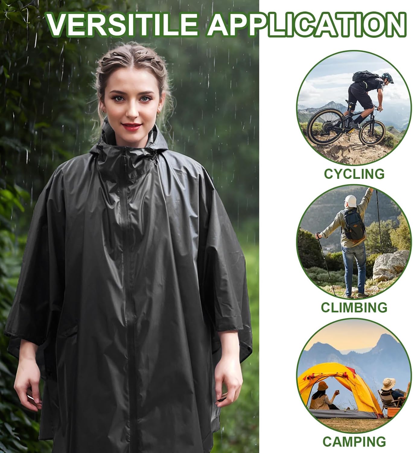 Hooded Rain Ponchos for Adult - Rain Coat and Rain Jacket with Waterproof Pocket and Zipper - Image 8